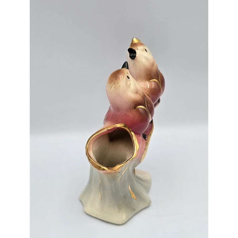 Vintage Bird Bud Vase Figurine Mauve Gold Gilt Ceramic Good Mid Century Decor‎